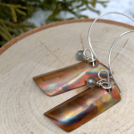 Fire Painted Copper, Sterling Silver, and Gemstone Earrings